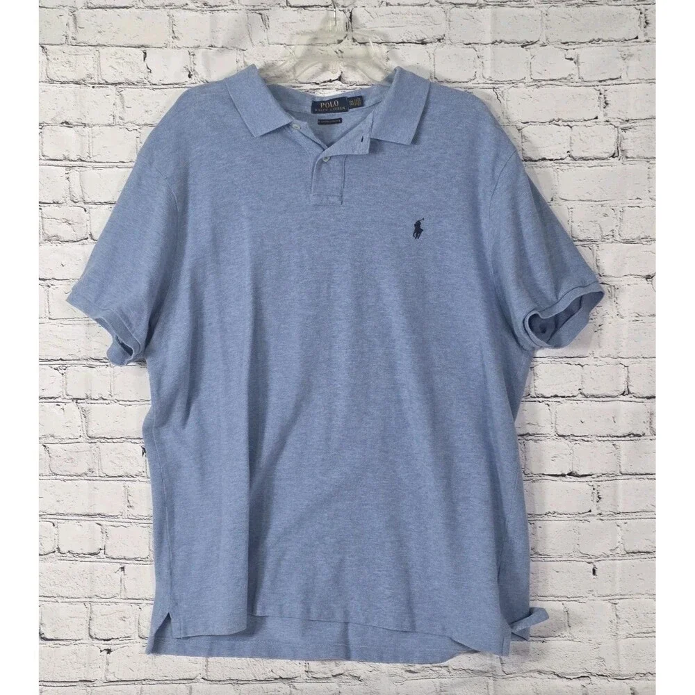 Polo Ralph Lauren Men's XXL Light Blue Custom Slim Fit Short Sleeve Shirt